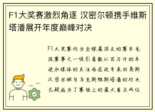 F1大奖赛激烈角逐 汉密尔顿携手维斯塔潘展开年度巅峰对决